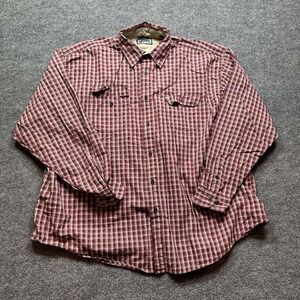 Wrangler Button Up Shirt Mens 2XL Red Plaid Long Sleeve Casual Workwear Outdoor